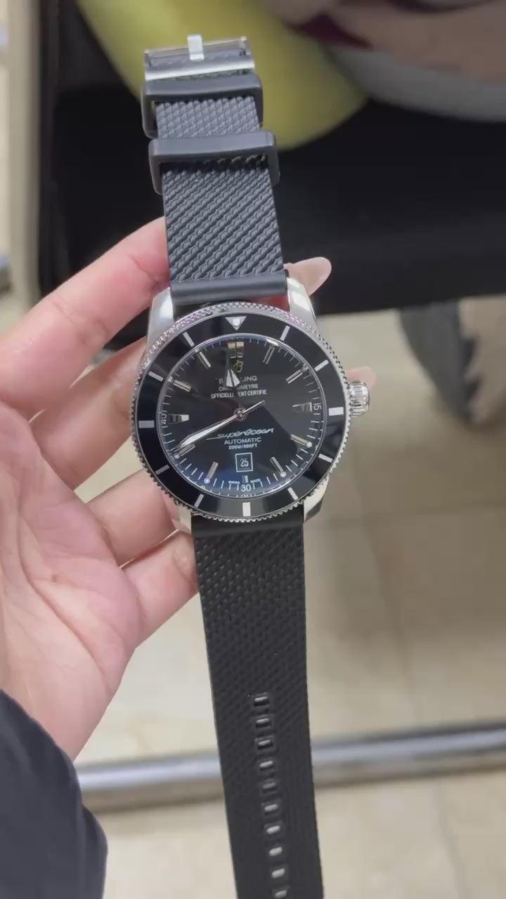 Black Strap Breitling Inspired - Black Blue Dial 💥